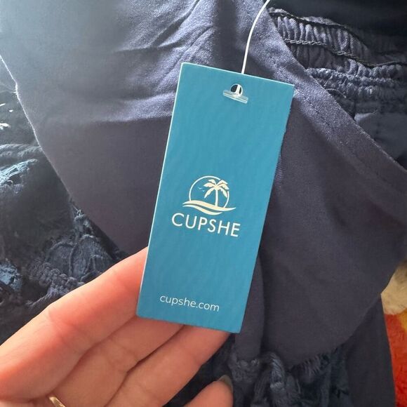 Navy Blue Summer Ruffle Tie Waist Dress XL - Picture 6 of 7